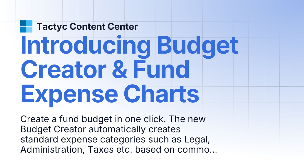 Introducing Budget Creator & Fund Expense Charts | Tactyc Content Center